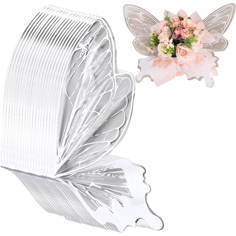 40 Pcs White Butterfly Floral Wrapping Paper, 20 Sets of Waterproof Clear Flower Bouquet Wraps 20 x 22 Inch for Florist Supplies Wedding Graduation and Craft