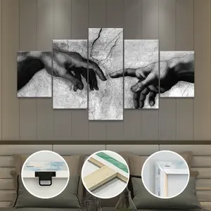 2D canvas, 5-piece framed canvas poster, graffiti-style "Hand of God," five-panel artwork, modular print, perfect for decorating bedrooms, living rooms, kitchens, and dorms, and makes an excellent gift for family and friends