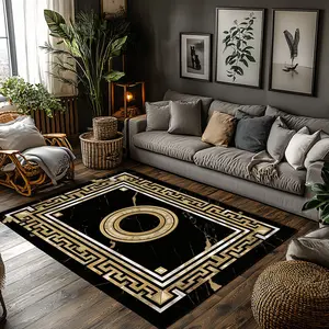Kids Black Gold Marble Greek Key Circle Center Crystal Velvet Area Rug Non‑Slip Luxury Modern Children Room Rug#KidsBlackGoldCircleMarbleRug #GreekKeyBorderRug #LuxuryModernDecor #CircleCenterMarbleCarpet #CrystalVelvetRug