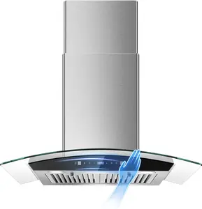 30 inch Range Hood 700 CFM Wounted Mount Hood Stainless Steel Stove Vent Hood with Tempered Glass, Push Button Controls, Mesh Filters  Kitchen Appliances Household Durable USGD1875B