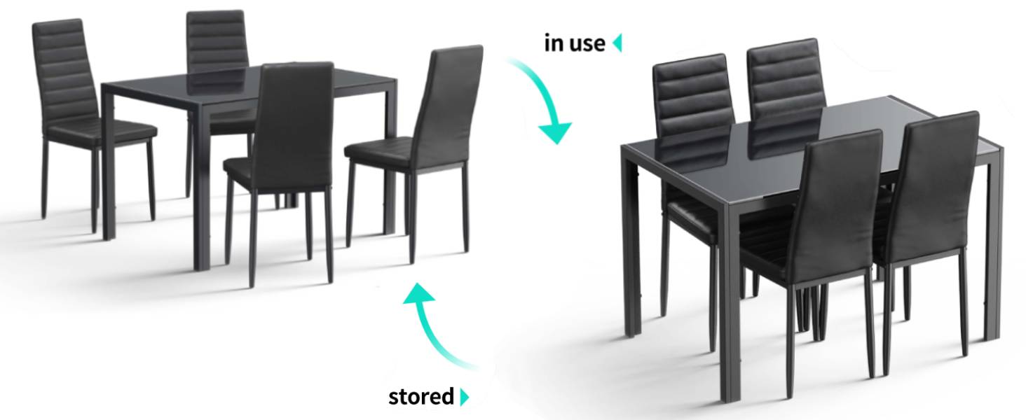 【2 Packages Shipping】Gizoon 5 Piece Glass Dining Table Set, Kitchen and Chairs for 4, PU Leather Modern Room Sets for Home, Kitchen, Living Room Furniture Apartment Furniture