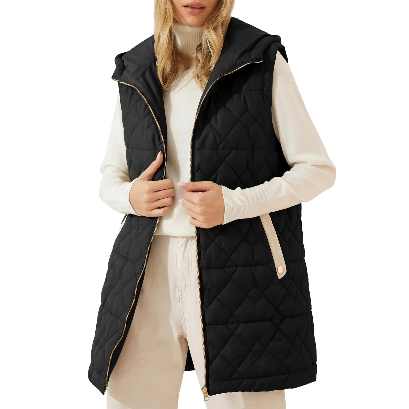EVALESS Women's Hooded Quilted Puffer Vest, Zip Up Loose Fit Sleeveless Outerwear with Pockets