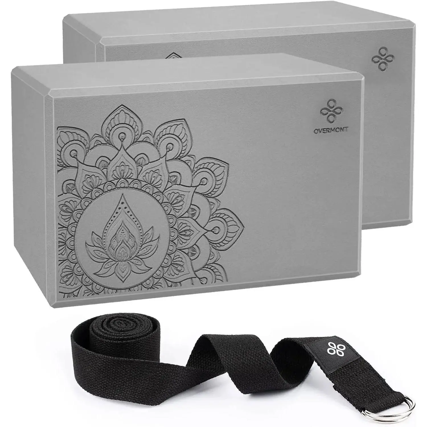 Laser-Engraved Yoga Blocks 2-Pack, Latex-Free High-Density EVA Foam, Sturdy Support for Beginners & Experienced Exercisers, 9x6x3 in, Includes 5.8ft Strap for Home Use, Modify And Align, High-Density Foam