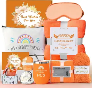 Best Friend Birthday Gifts for Women Friendship, Get Well Soon Gift Basket, Spa Self Care Package Kit, Feel Better Gift Set, Anniversary Retirement Thinking of You Gift Box for Mom Sister Wife, Orange