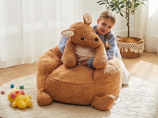Kids Bean Bag Chair, Stuffed Toddler Couch with Faux Rabbit Fur Cover for Teens & Kids, Comfy Lazy Sofa Chair for Reader, Living Room, Bedroom, Aged 4-12 Years, 31 Inch, Kangaroo Brown Kids Bean Bag Chair, Stuffed Toddler Couch with Faux Rabbit Fur Cover for Teens & Kids, Comfy Lazy Sofa Chair for Reader, Living Room, Bedroom, Aged 4-12 Years, 31 Inch, Kangaroo Brown