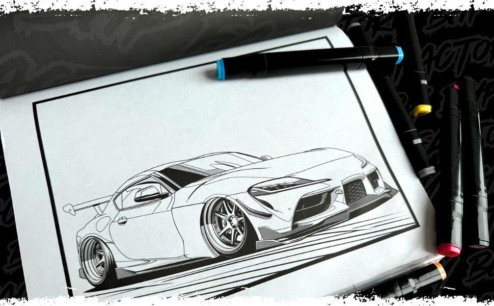 Modified Cars Coloring Book: JDM, Retro & Sport Car Illustrations for Adults and Kids