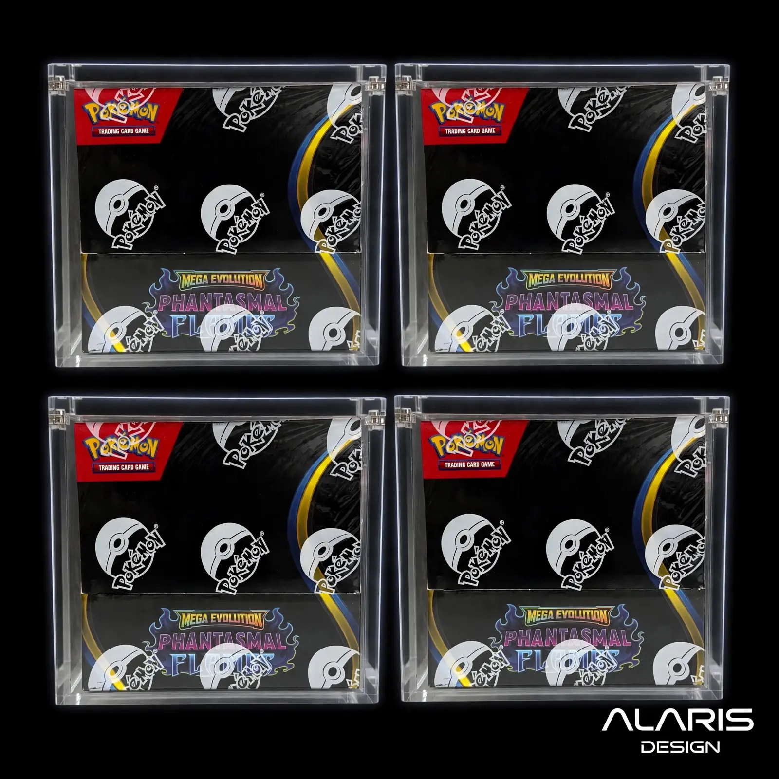 4x (Four Pack) Rounded-Edge Magnetic Acrylic Cases for English Pokemon Booster Box, Trading Card Collectible Storage Accessories
