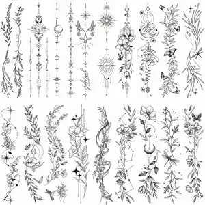 Temporary Tattoos For Women Girls-24 Sheets Branch Flower Leaf Wild Plants Sketch Realistic Long-lasting Tattoo Stickers Waterproof Tattoo Sets for Arm Collarbone Leg Backbone Body Art