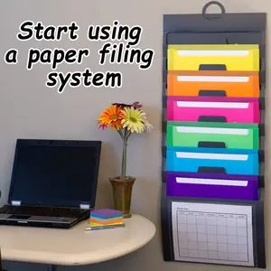 Hanging 6 Pocket File Folders, 36in Multicolor Hanging Pocket Organizer, Paper Organizers, over Door Storage Solution, Wall Mount Document Holder for Office Use