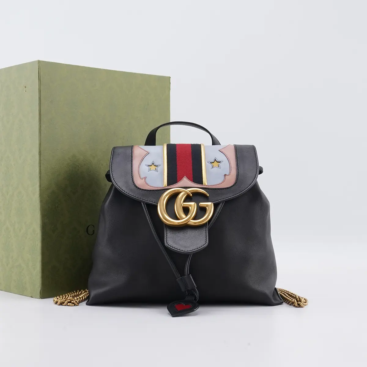 Pre-owned GUCCI GG Calfskin Backpacks Gucci Web GG Marmont Flap Chain Backpack BGP214955