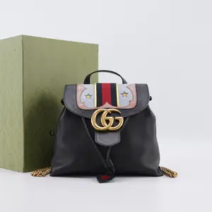 Pre-owned GUCCI GG Calfskin Backpacks Gucci Web GG Marmont Flap Chain Backpack BGP214955