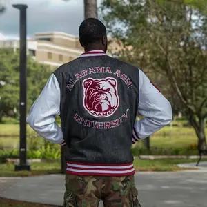 Alabama A&M Black Denim Bomber Jacket