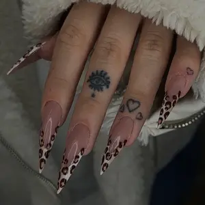 24pcs Long Pointed Nail Tips Leopard Print Color Match Simple Daily Wear, Includes 1 Nail File + 1 Jelly Glue, Nail Extension, Matte False Nails