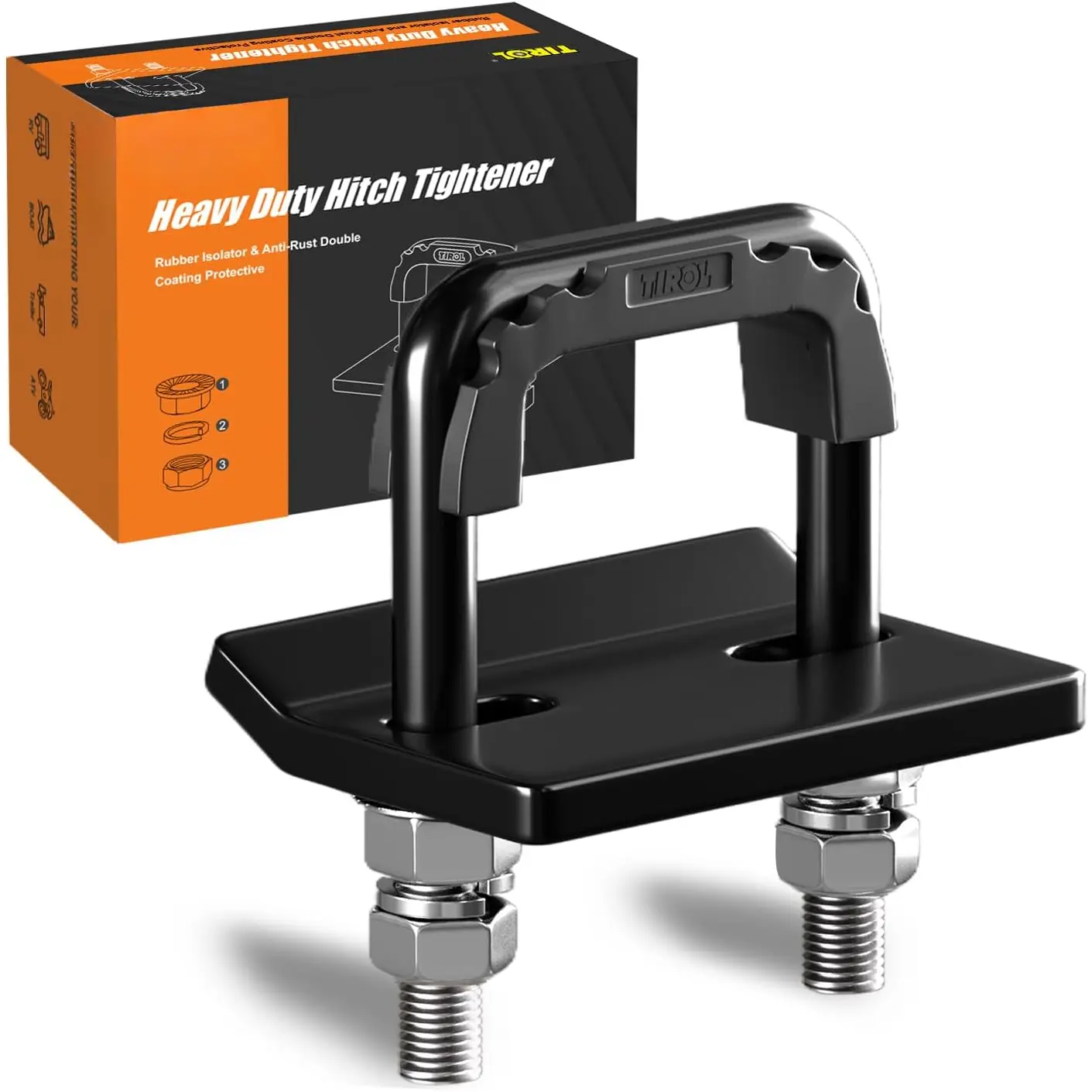 Hitch Tightener Anti-Rattle Clamp - Heavy Duty Hitch Stabilizer for 1.25" to 2" Trailer Hitches Reduce Movement on Hitch Mount Hitch Tray Cargo Carrier  Rack, RV Trailer Accessories (Black)