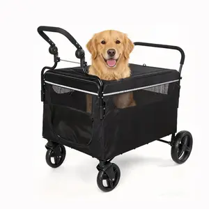 2-in-1 Push-Pull Dog Wagon Stroller, Collapsible All-Terrain Pet Cart with Ramp Entry, 1-Step Brake, Padded Seat, Effortless Access, Easy Transport for Medium Dogs (Ideal for Hiking, Camping)