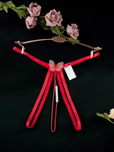 Women's Sexy Thong Panties with Romantic Bow Tie, Pearl Decoration, Mature Elegant, Cute and Playful, All Seasons Underwear