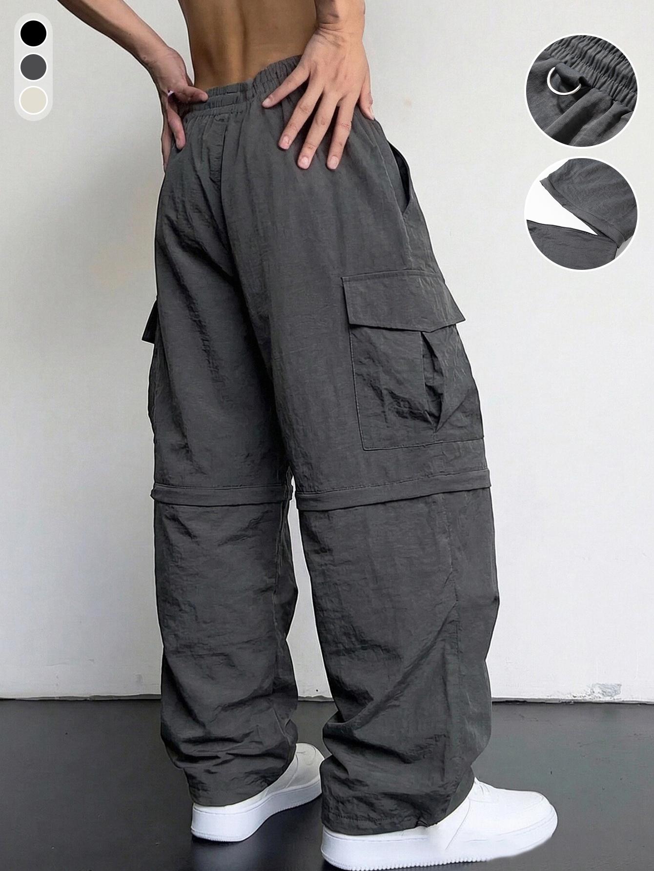 Men’s casual loose cargo pants; practical men’s cargo trousers; versatile two-way wear; straight-leg cargo long pants Menswear Streetwear Pocket Beige Athletic Stylish Dark Gray