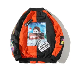 Men Hip Hop Pattern Stitching Jacket