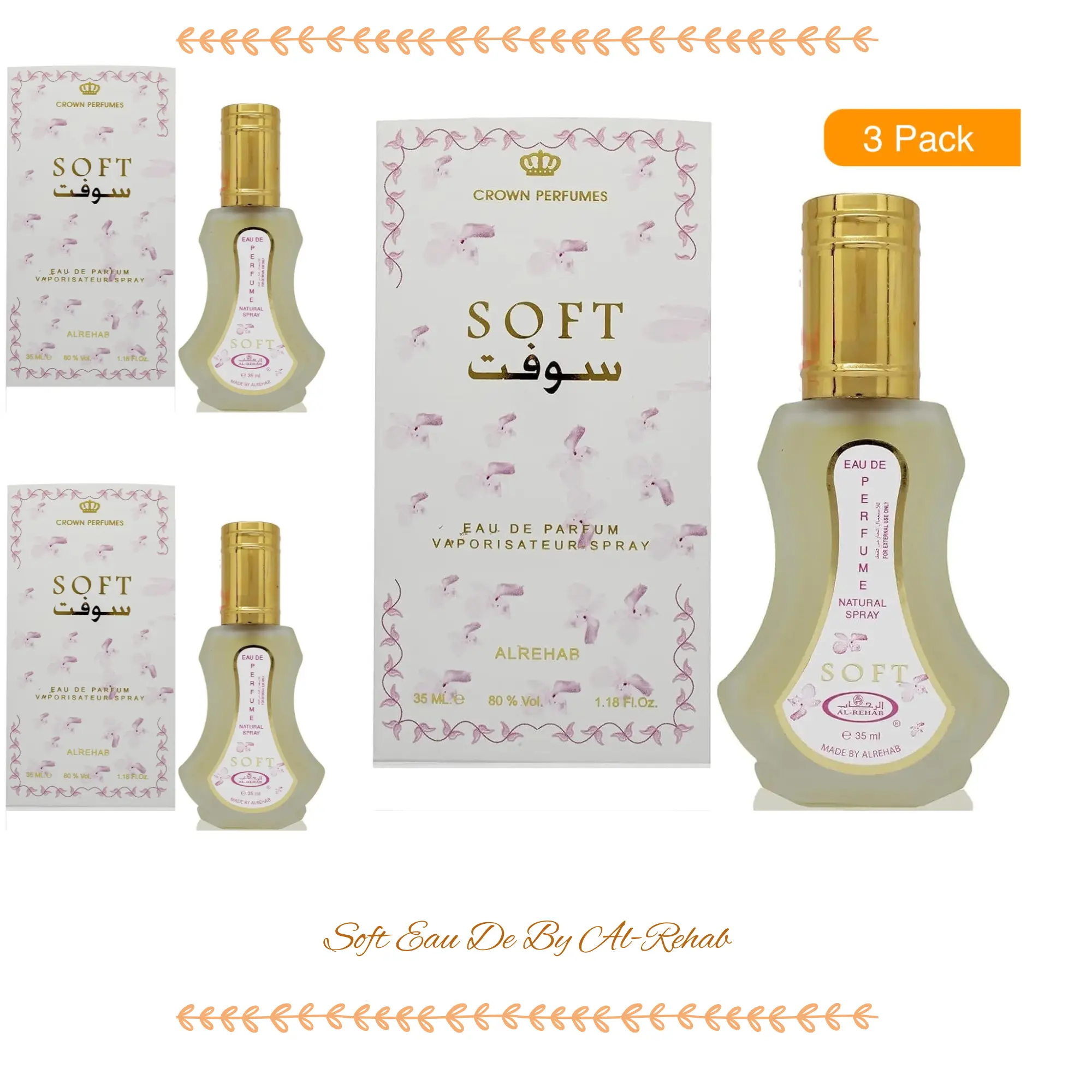 Al-Rehab Soft Eau de Parfum Spray for Women, 1.18 Ounce - Fragrance by Al-Rehab 3 PACK Aroma Perfume