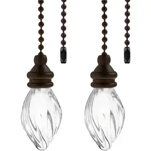 2 Pcs 12 Inch Bronze Ceiling Fan Pull Chains with Acrylic Pendant Decorative Extensions for Ceiling Light Lamp Fan