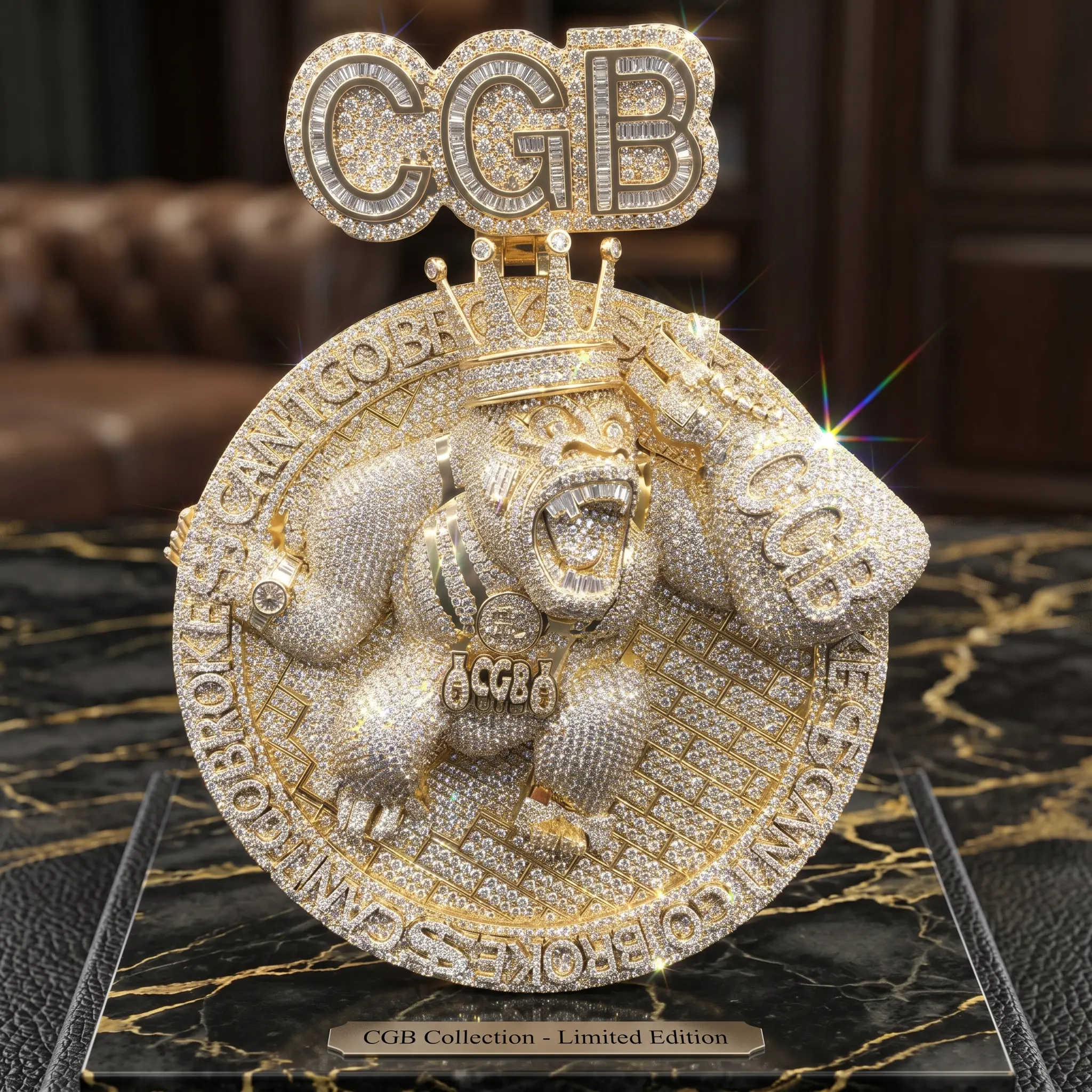 Hip Hop CGB Pendant Bling Necklace, Iced Out Skull Motif Jewelry for Adults with Lab Diamonds, Heavy Build, Includes 4mm Rope Chain, Bold, Statement Jewelry