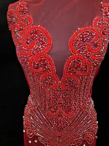 Audrey Red Rhinestones Bodice Applique