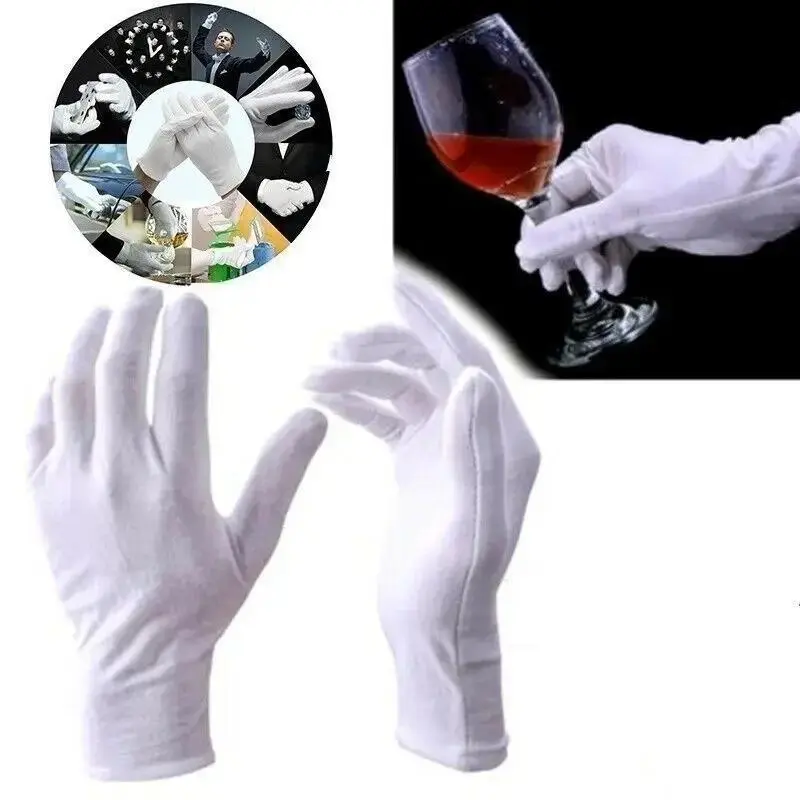 1Pair Thicken White Cotton Gloves For Dry Hands Moisturizing Eczema Inspection Work Gloves Washable Stretchable Cloth Gloves