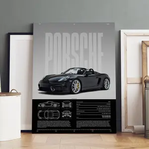 1 Count Wooden Framed Canvas, Porsche Convertible Sports Car Analysis Poster, Modern Art, Fashion Poster, Living Room Bedroom Decoration, Hallway Office Mural, Kitchen, Home Poster, Ideal Gift, High Definition, Waterproof, Artwork