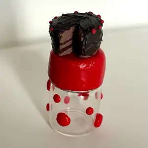 Chocolate Cake Themed Mini Glass Storage Jar with Red Polka Dot  Handmade Crafted for Home Office Organization - Tin