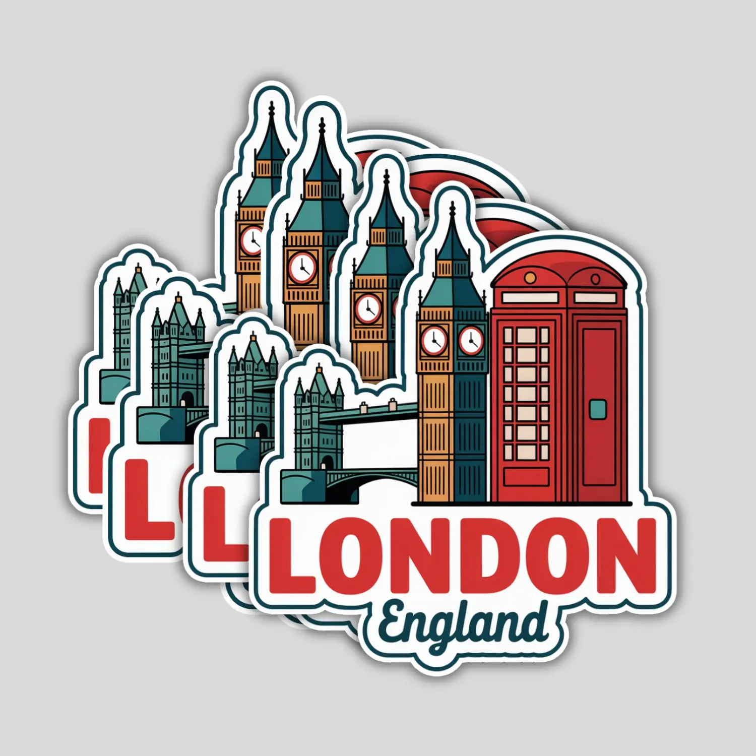 4 Pack London England Stickers – City Travel Souvenir Vinyl Decals for Laptop, Bottle, Car, Tumbler – Gift for Travelers & Adults