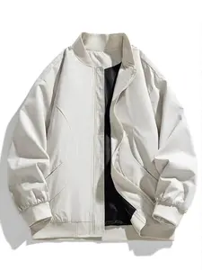 Men's Regular Fit Solid Baseball Collar Zip Up Jacket, Casual Fashion Comfy Lightweight Outerwear for Spring & Fall, Men's Clothes for Daily Wear, Coats, Menswear