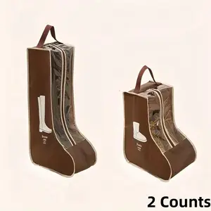 2 Counts Canvas Boot Storage Bag with Handle, Transparent Dustproof Moisture-Proof Shoe Protector Pouch, Portable Boot Organizer