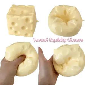 Moldable Squishy Cheese Block, Giant Yellow Fidget Toy with Slow Rebound & Non-Rebound, ASMR Stress Ball with Squeeze Feature for Play & Relaxation