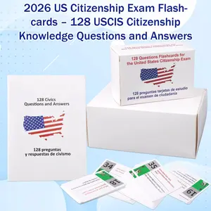 Official 128 USCIS Civics Exam Flash Cards - English & Spanish Bilingual US Citizenship Naturalization Guide