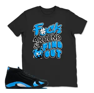 University Blue 14s Inspired Sneaker Matching Tee, 100% Cotton, Black Graphic Shirt, Unisex Cotton Streetwear
