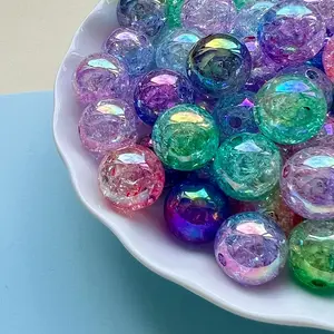 30/50pcs DIY Bracelet Making Kit – 16MM Crackle UV Beads, Colorful Mixed Ice-Crackle Acrylic Beads for Jewelry, Beaded Bracelet, Friendship Bracelets, Phone Charms, Gift for Girls & Beginners