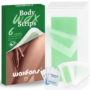 Hair Removal Wax Strips for Face/Body/Bikini - 60 Count Hypoallergenic Depilatory Kit with 4 Soothing Wipes (Green) - All Skin & Hair Types