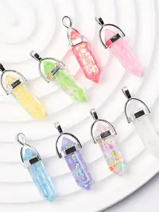 10pcs Resin Glitter Hexagon Bead Pendants with Necklace Cord, DIY Jewelry Making Supplies, Craft Accessories for Necklaces, Custom Pendant
