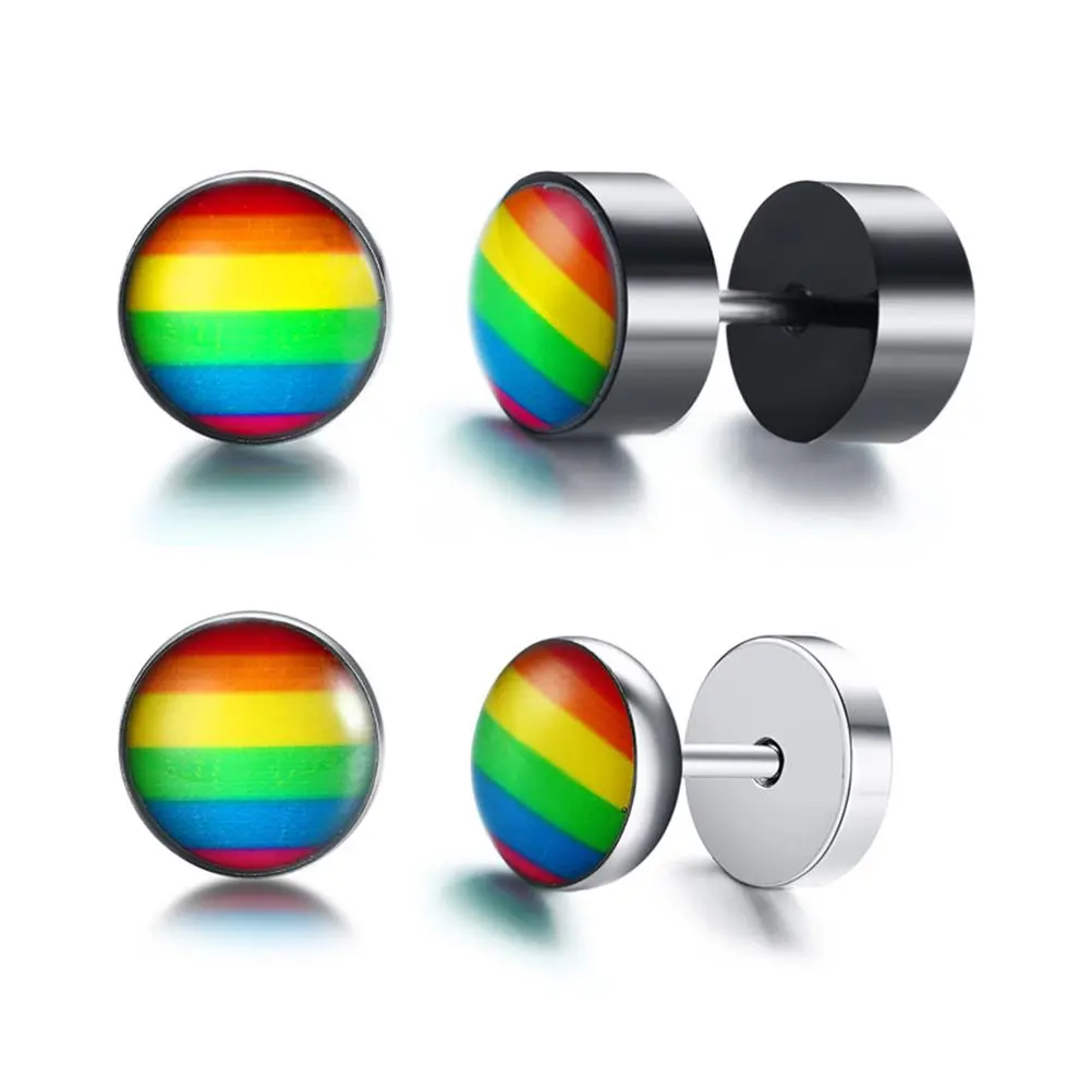 OIDEA Pride Stud Earrings Set, 2-Pair 8mm Dumbbell-Shaped Stainless Steel Jewelry for Men & Women, Black & Silver Hypoallergenic Daily Wear for Allies, 15Mm Tall, 8Mm Wide