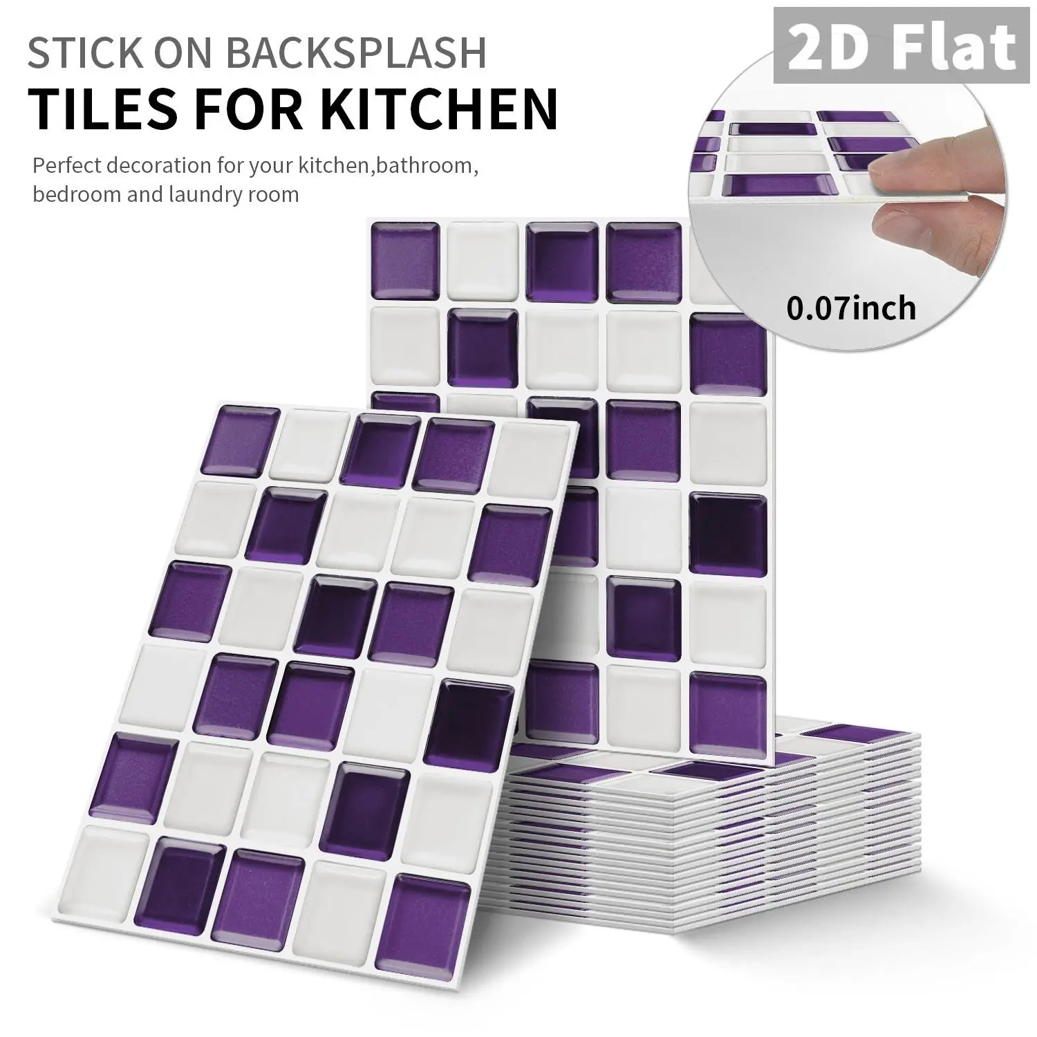 12/24PCS GST/ART Purple White Mixed Color Small Square Grid PE Crystal Tile Stickers Gift Box Waterproof Oil-Proof Peel and Stick Backsplash for Kitchen Bathroom