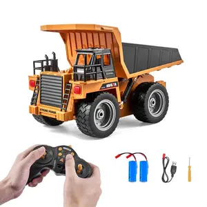 fathersdaygift VEVOR RC Dump Truck Toy, 9-Channel 1: 18 Scale, Remote Control Dump Truck RC Construction Vehicle Truck Toy with Metal Bed Light, 2 Rechargeable Batteries for Toddlers Kids Boys and Girls Age 8+