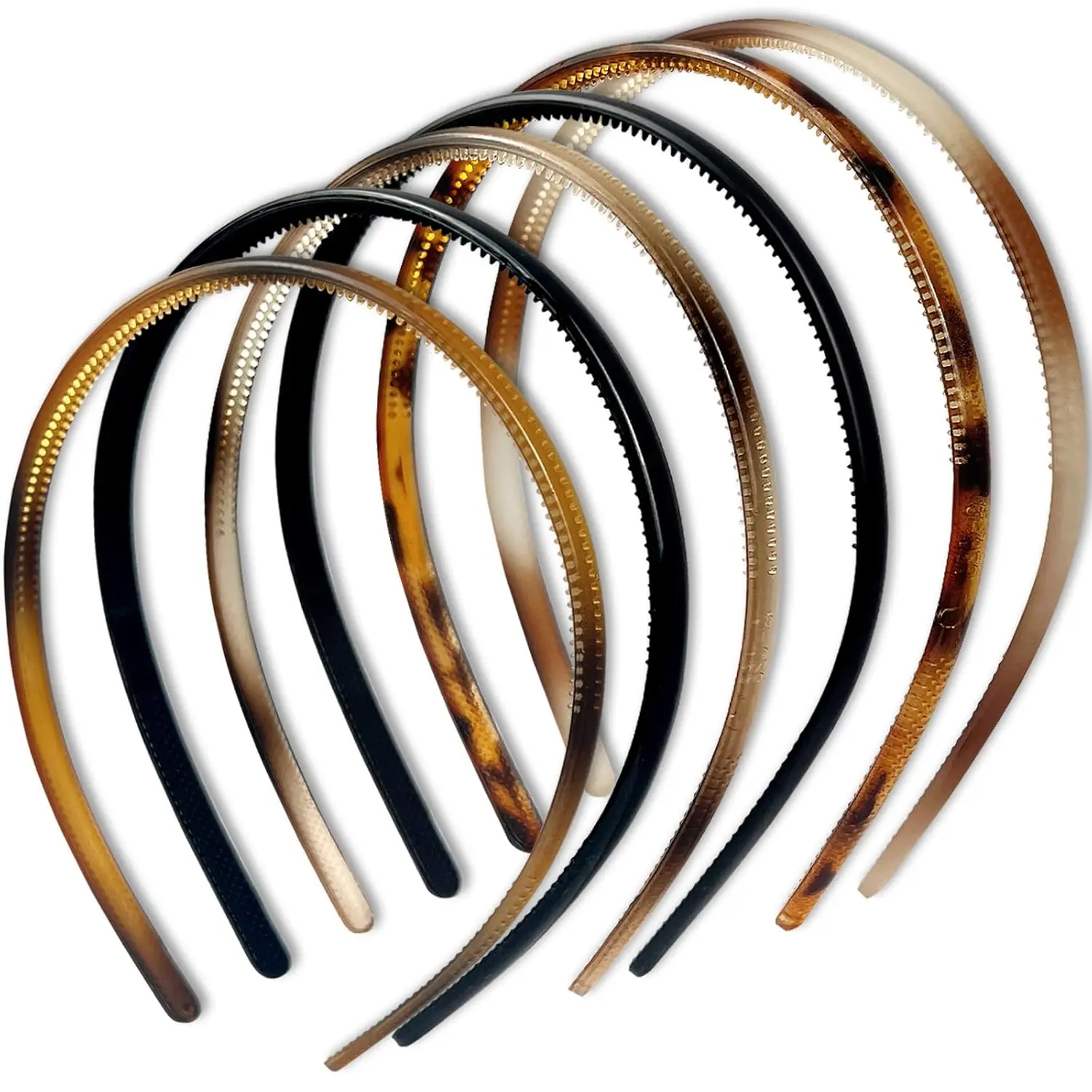 Headbands 6-Pack Multi-Color Plastic Skinny with Teeth Comb Women and Girls