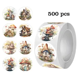 500pcs/roll Dream House Stickers, Forest Cabin Stickers, Comic House Stickers, Family Training Markers, Magical House Stickers, Scrapbook Stickers, Gift Decorations, Scrapbook Decals, Aesthetic Stickers