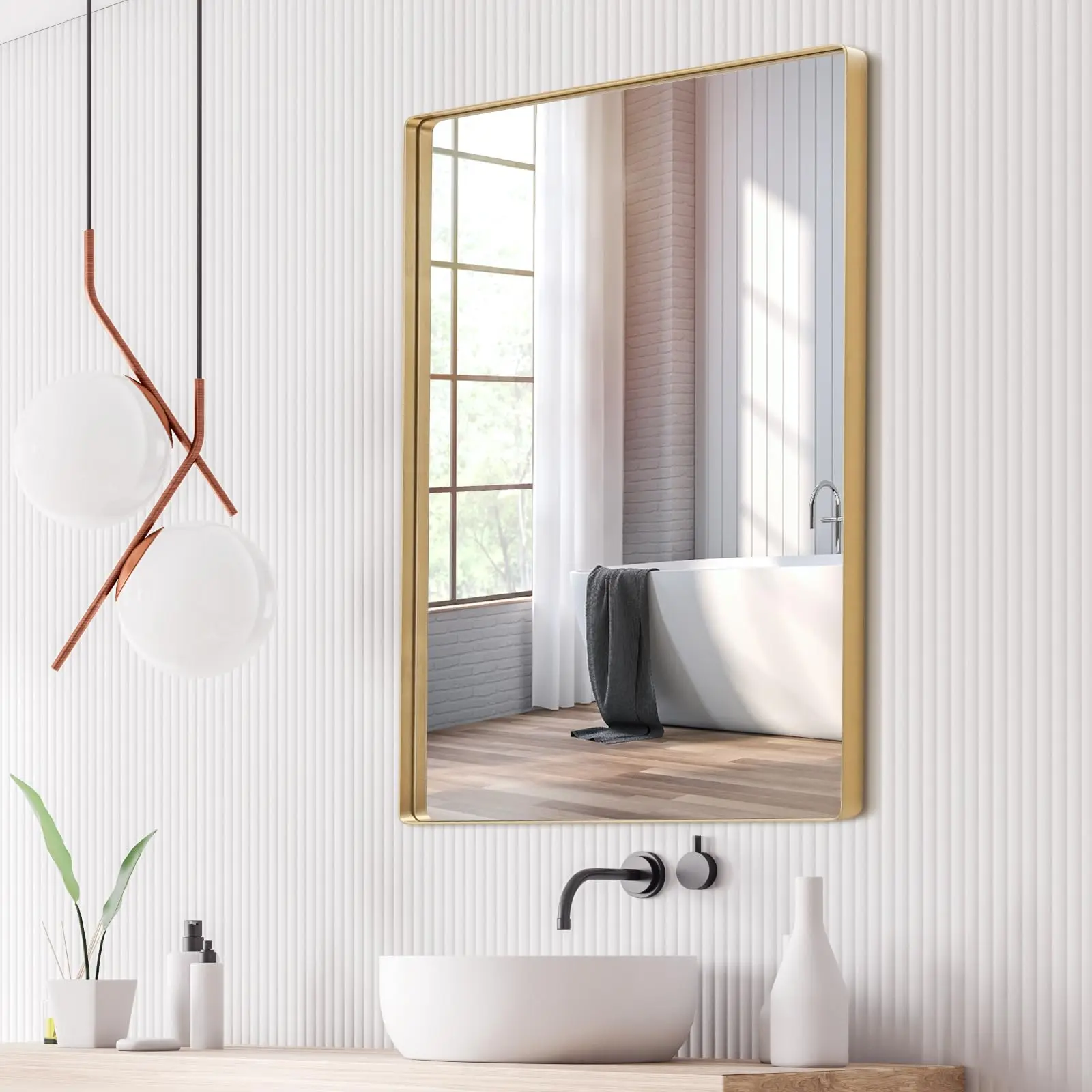 Bathroom Mirror for Wall, Rectangular Vanity Mirror with Aluminum Alloy Frame, Wall Mirror for Over Sink, Anti-Rust, Tempered Glass, Hangs Horizontally or Vertically