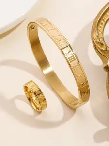 2pcs/set stainless steel Roman numeral ring and bracelet jewelry set, suitable for daily decoration or gift giving