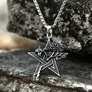 GTHIC Rose Neckalce Pentagram Pendant for Men and Women Mother's Day Gift Stainless Steel