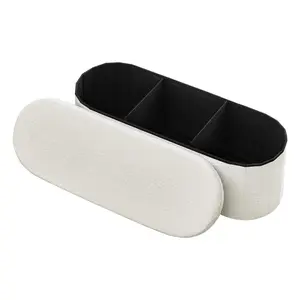 VEVOR Oval Storage Ottoman Bench, Foldable Teddy Fleece End of Bed Bench, Folding Upholstered Bed Ottoman Chest with Large Storage Space, Supports 660 lbs, for Living Room, Bedroom, Entryway, Beige