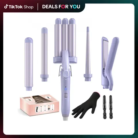 BESTOPE PRO 5-in-1 Hair Tool 1 Set - 3 Tubes Curlers, Straightening Clips, Fast Heating, Ceramic Coating, Negative Ion Technology, Frizz Control, Dual Voltage, Travel Friendly Design, Versatile Hair Styling, All Types, Rose Gold