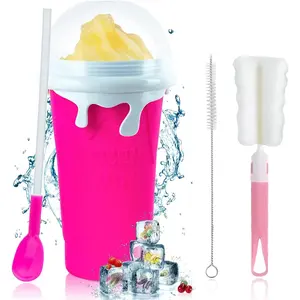 Large Slushie Maker Cup 500ml, Slushy Cup Maker, Double Layers Silicone Slushie Cup Maker Squeeze Cup, Quick Frozen Magic Slushy Maker Cup, DIY Slush Cup, Cool Stuff Gifts for Kids and Family Kitchen Utensils Set Smoothie