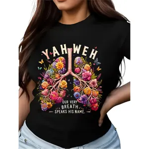 Plus Size - Plus Size - Women'S Plus-Size Christian T-Shirt - Jehovah Our Breath Says His Name Hebrew Bible Tree of Life & Lungs Design - 100% Soft Breathable Oversized Fit (0XL-5XL) - Church